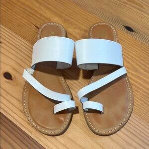 BAMBOO White Sandals with Slip-On Design and Tan Sole